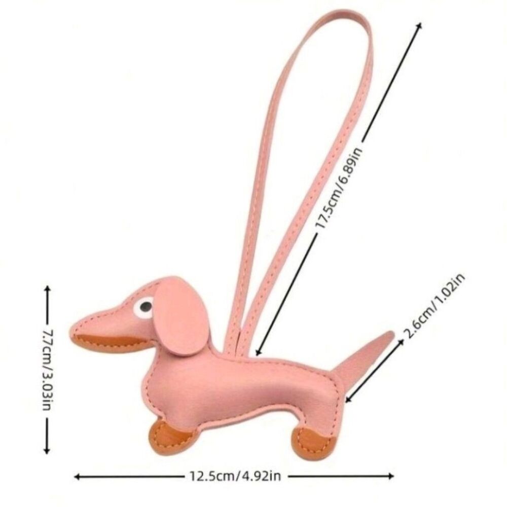 Dachshund Faux Leather Keychain Bag Purse Charm PINK NWT - Picture 2 of 2